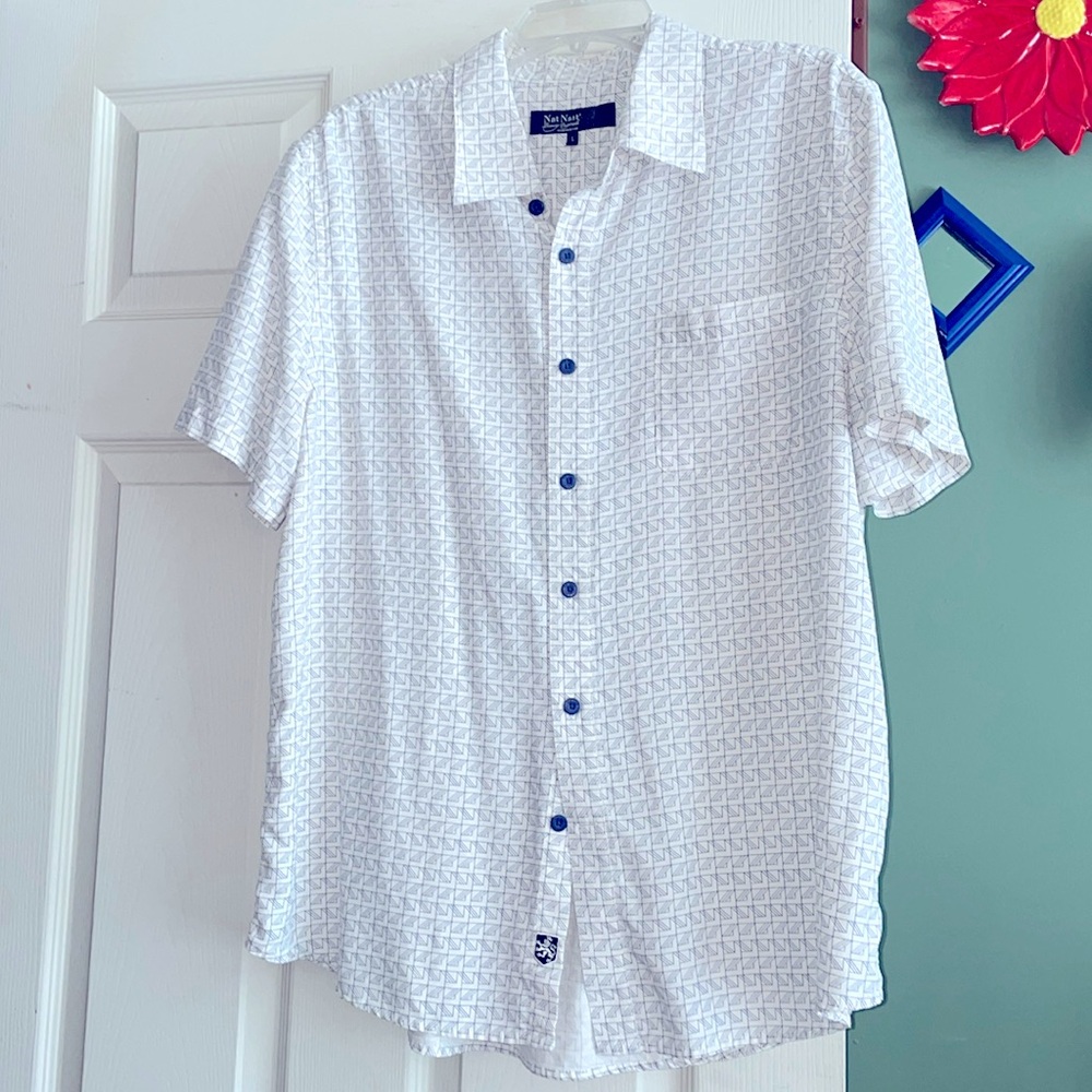 Nat Nast Luxury Originals Men's Button Shirt Geometric Pattern Silk Size LARGE